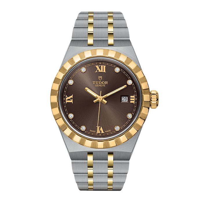 Royal S&G 28mm Steel Case Diamond-Set Brown Dial
