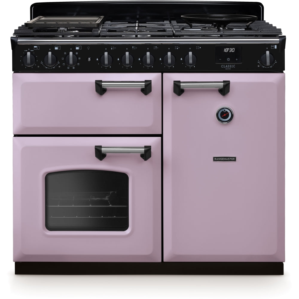 Rangemaster Classic Deluxe 100 Dual Fuel CLDL100DFPHTH/CM1 100cm wide Dual Fuel Range Cooker with Gas Hob - Heather / Chrome