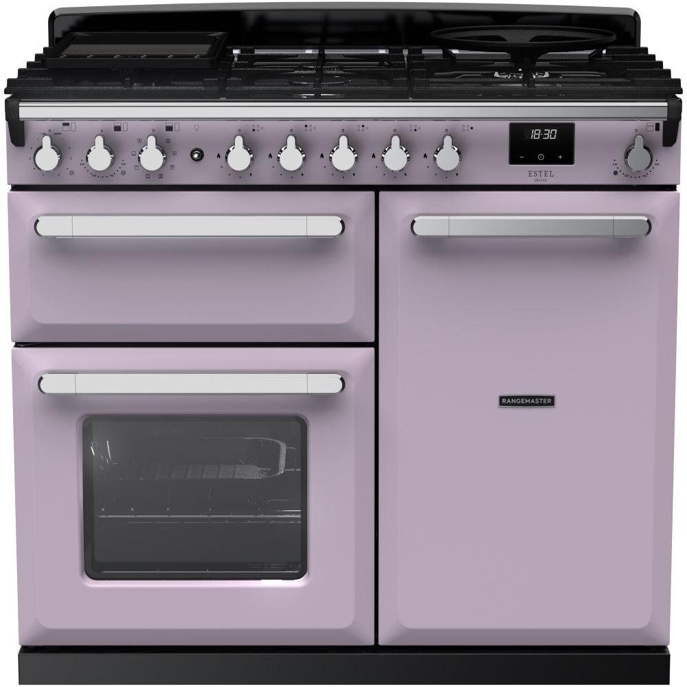 Rangemaster Estel Deluxe ESDL100DFPHTH/CM1 100cm wide Dual Fuel Range Cooker with Gas Hob - Heather / Chrome