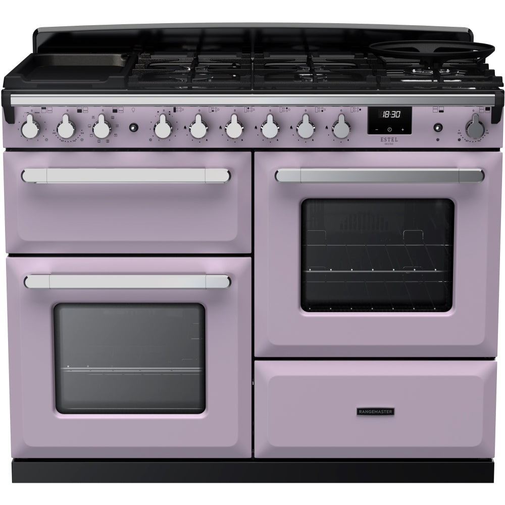 Rangemaster Estel Deluxe ESDLO110DFPHTH/CM1 110cm wide Dual Fuel Range Cooker with Gas Hob - Heather / Chrome