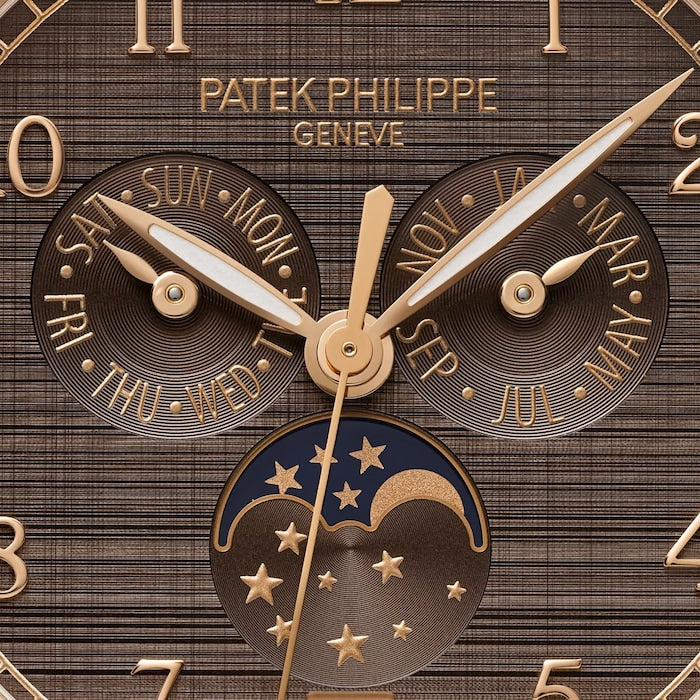 Patek Philippe 38mm Men’s Watch with Brown Material Dial, Gold Case, 30m Water Resistant / 4946R-001 Fast Dispached