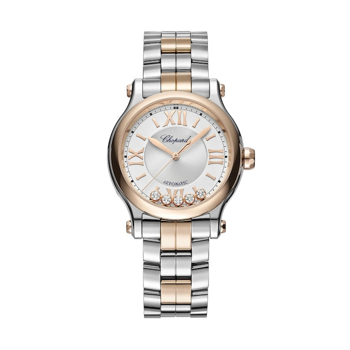 Happy Sport 33mm, Automatic, Ethical Rose Gold, Lucent Steel™, Diamonds