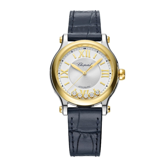 Happy Sport 33mm, Automatic, Ethical Yellow Gold, Lucent Steel™, Diamonds