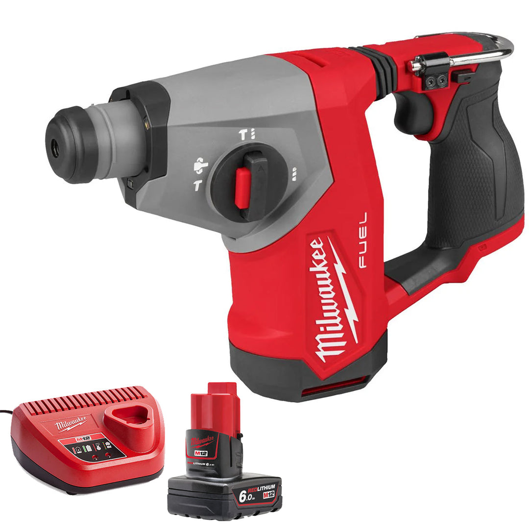 Milwaukee M12FHAC16-0 12V Fuel Brushless 4-Mode SDS+ Hammer Drill with 1 x 6.0Ah Battery & Charger
