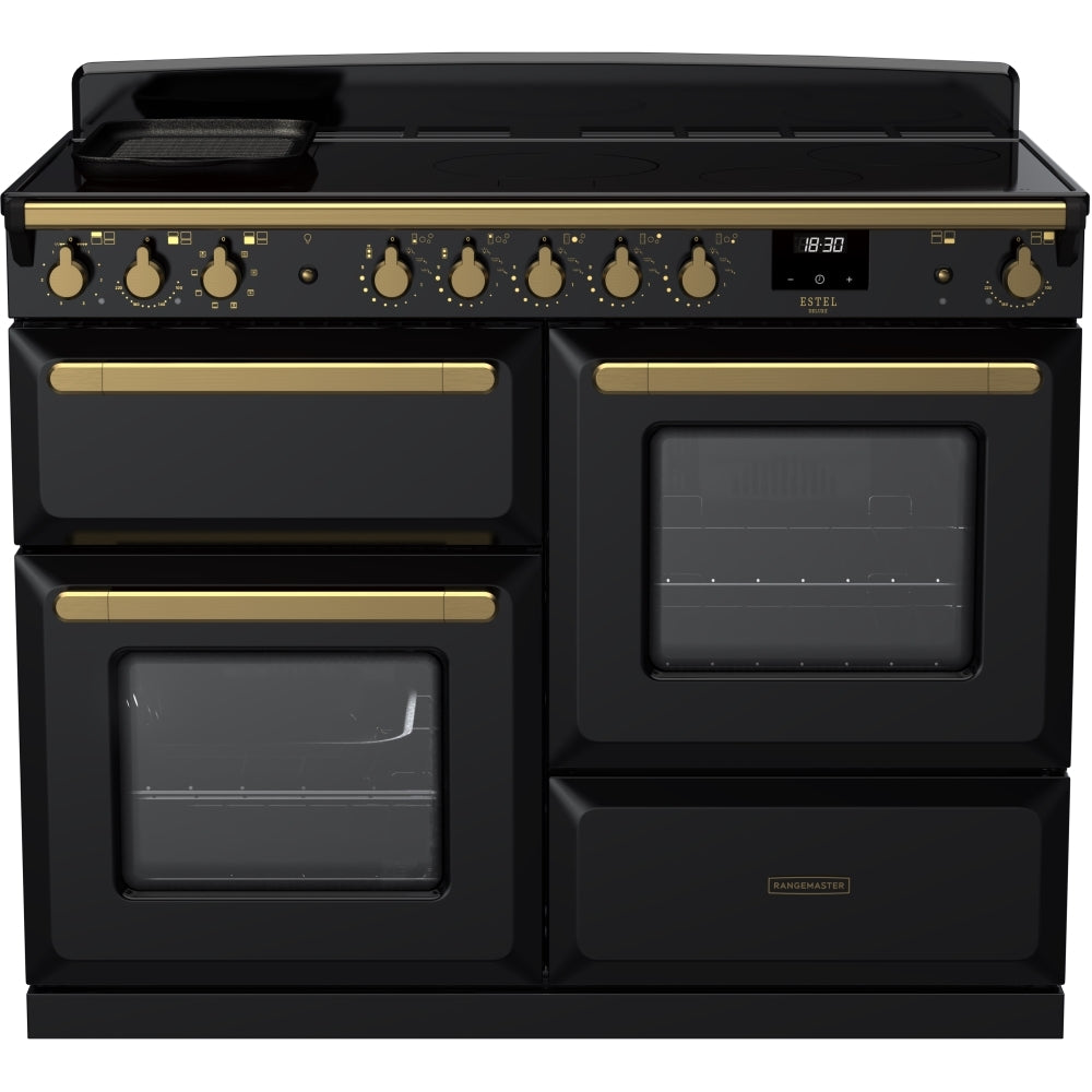 Rangemaster Estel Deluxe ESDLO110EIPGBL/AB1 110cm wide Electric Range Cooker with Induction Hob - Black / Antique Brass