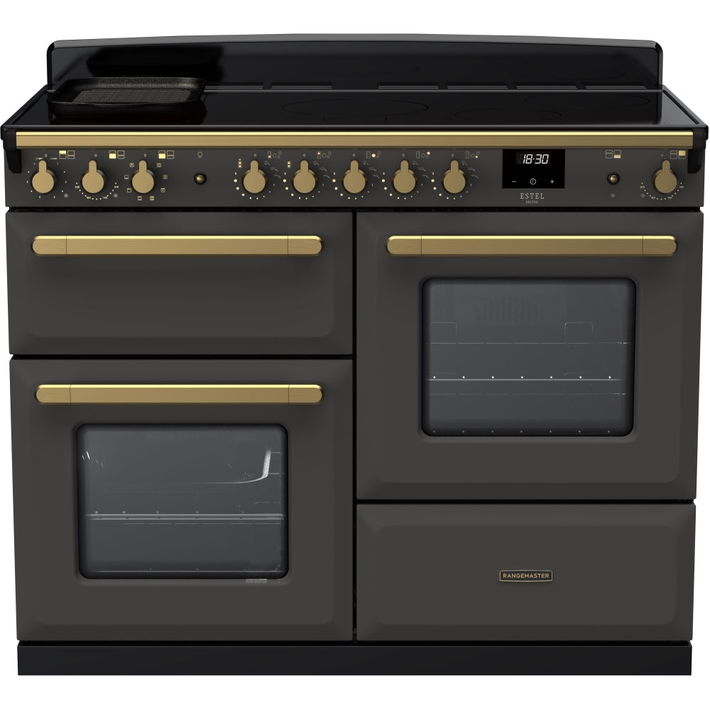 Rangemaster Estel Deluxe ESDLO110EIPSLT/AB1 110cm wide Electric Range Cooker with Induction Hob - Slate / Antique Brass