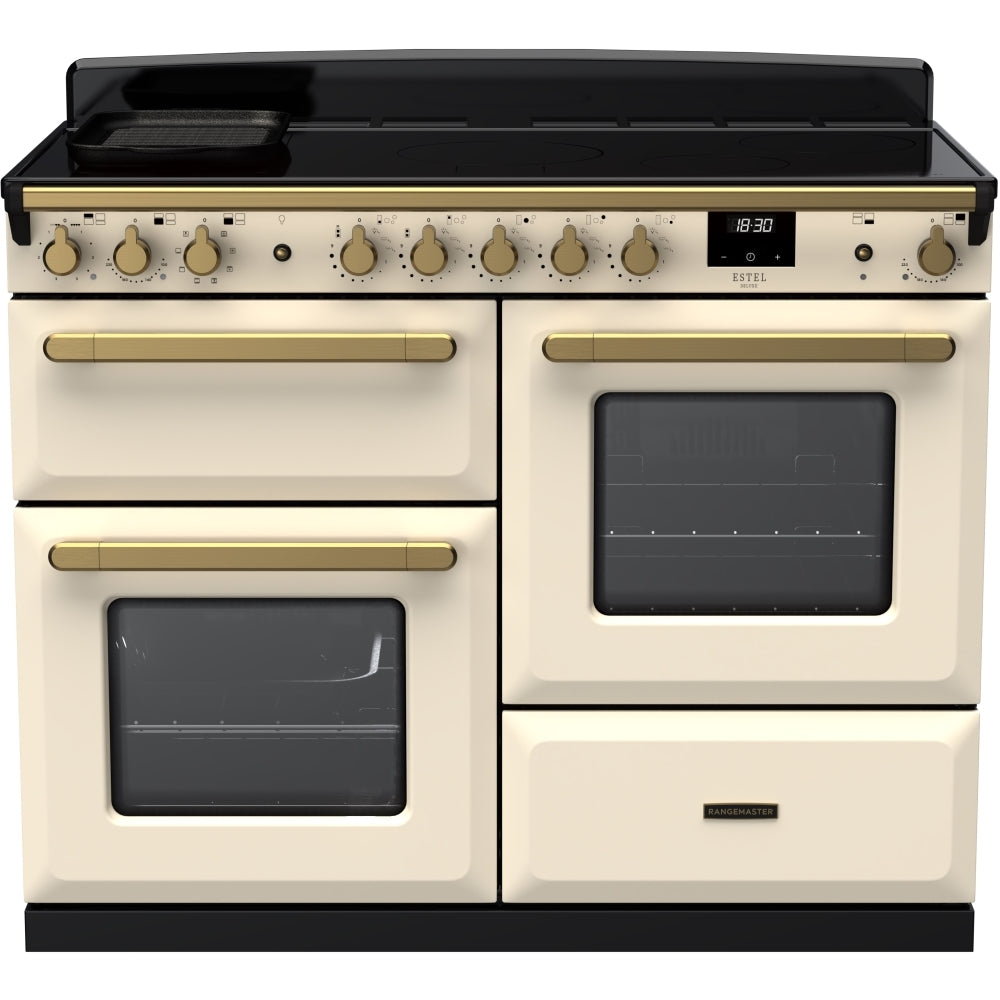 Rangemaster Estel Deluxe ESDLO110EIPPCR/AB1 110cm wide Electric Range Cooker with Induction Hob - Cream / Antique Brass