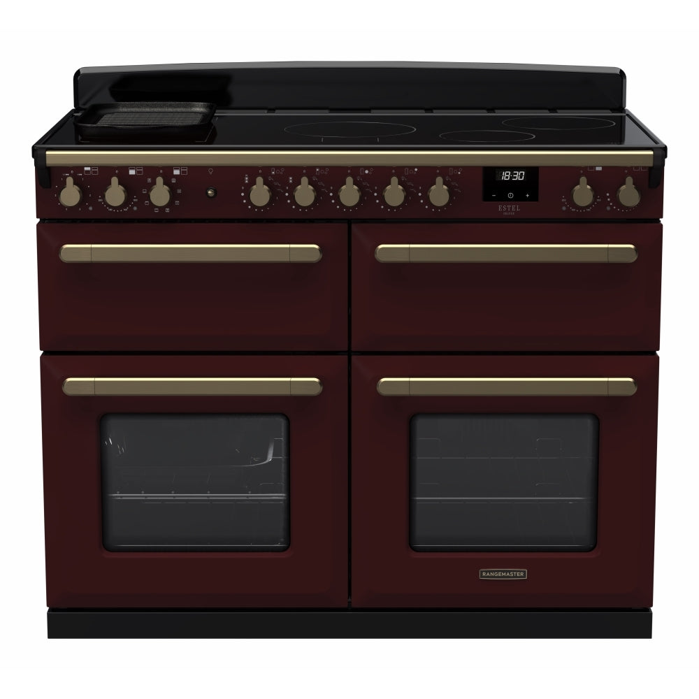 Rangemaster Estel Deluxe ESDLB110EIPBOR/AB1 110cm wide Electric Range Cooker with Induction Hob - Bordeaux / Antique Brass