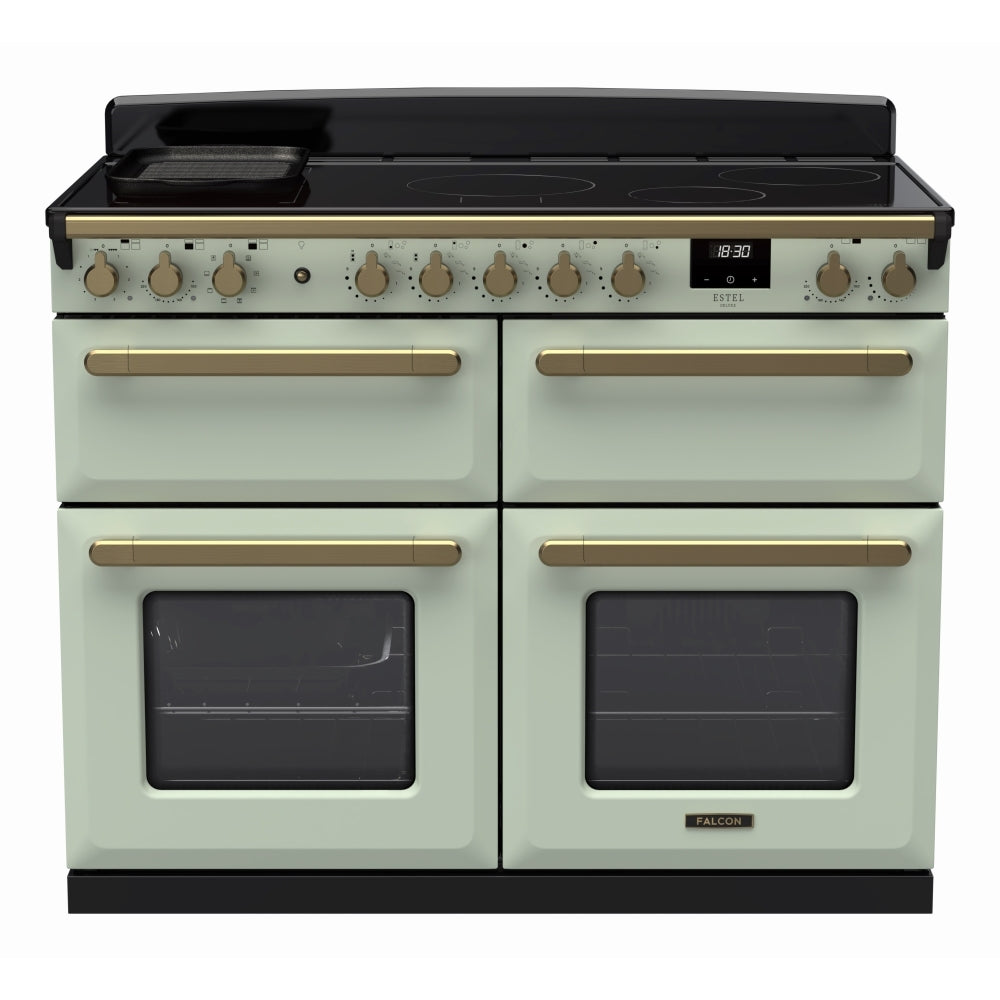 Rangemaster Estel Deluxe ESDLB110EIPMNT/AB1 110cm wide Electric Range Cooker with Induction Hob - Mint / Antique Brass