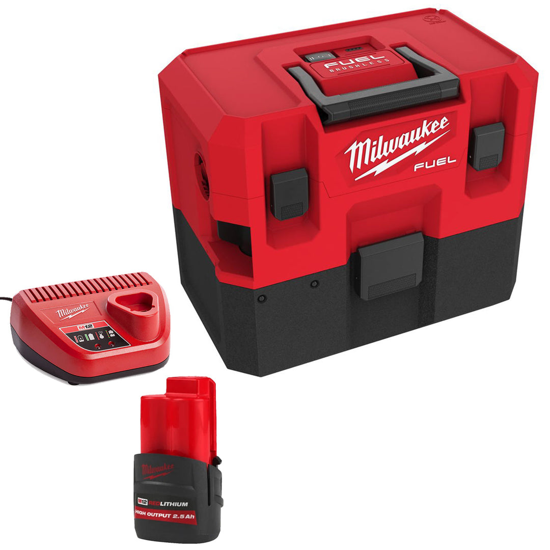 Milwaukee M12FVCL-0 12V Brushless FUEL Wet & Dry Vacuum with 1 x 2.5Ah Battery & Charger