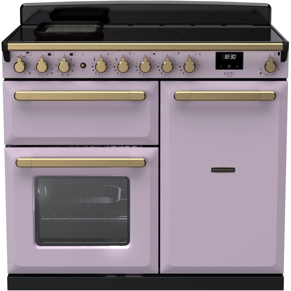 Rangemaster Estel Deluxe ESDL100EIPHTH/AB1 100cm wide Electric Range Cooker with Induction Hob - Heather / Antique Brass