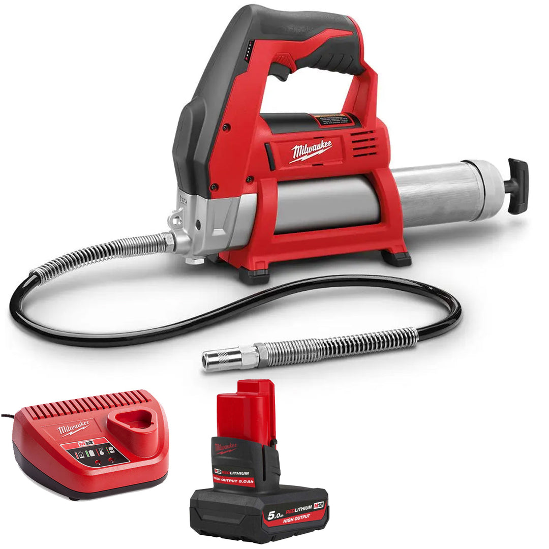 Milwaukee M12GG-0 12V Cordless Grease Gun with 1 x 5.0Ah Battery & Charger