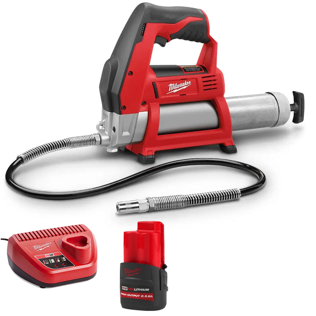 Milwaukee M12GG-0 12V Cordless Grease Gun with 1 x 2.5Ah Battery &amp; Charger