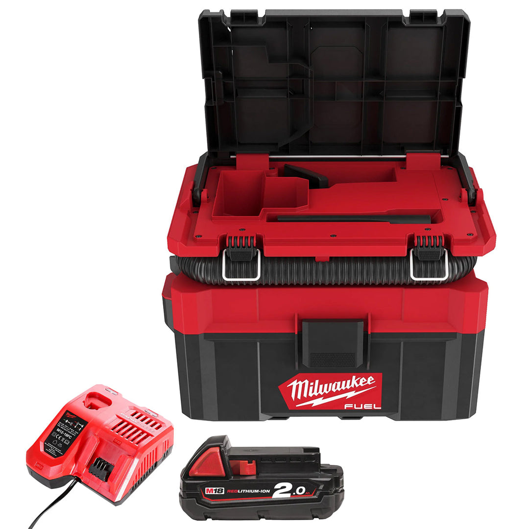 Milwaukee M18FPOVCL-0 18V Brushless Packout L-Class Wet & Dry Vacuum with 1 x 2.0Ah Battery & Charger