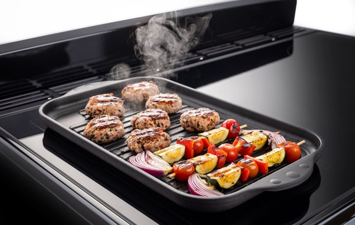 Rangemaster Classic Deluxe OC CLDLO110EIPBOR/AB1 110cm wide Electric Range Cooker with Induction Hob - Bordeaux / Antique Brass