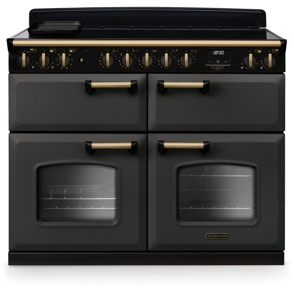 Rangemaster Classic Deluxe BC CLDLB110EIPSLT/AB1 110cm wide Electric Range Cooker with Induction Hob - Slate / Antique Brass