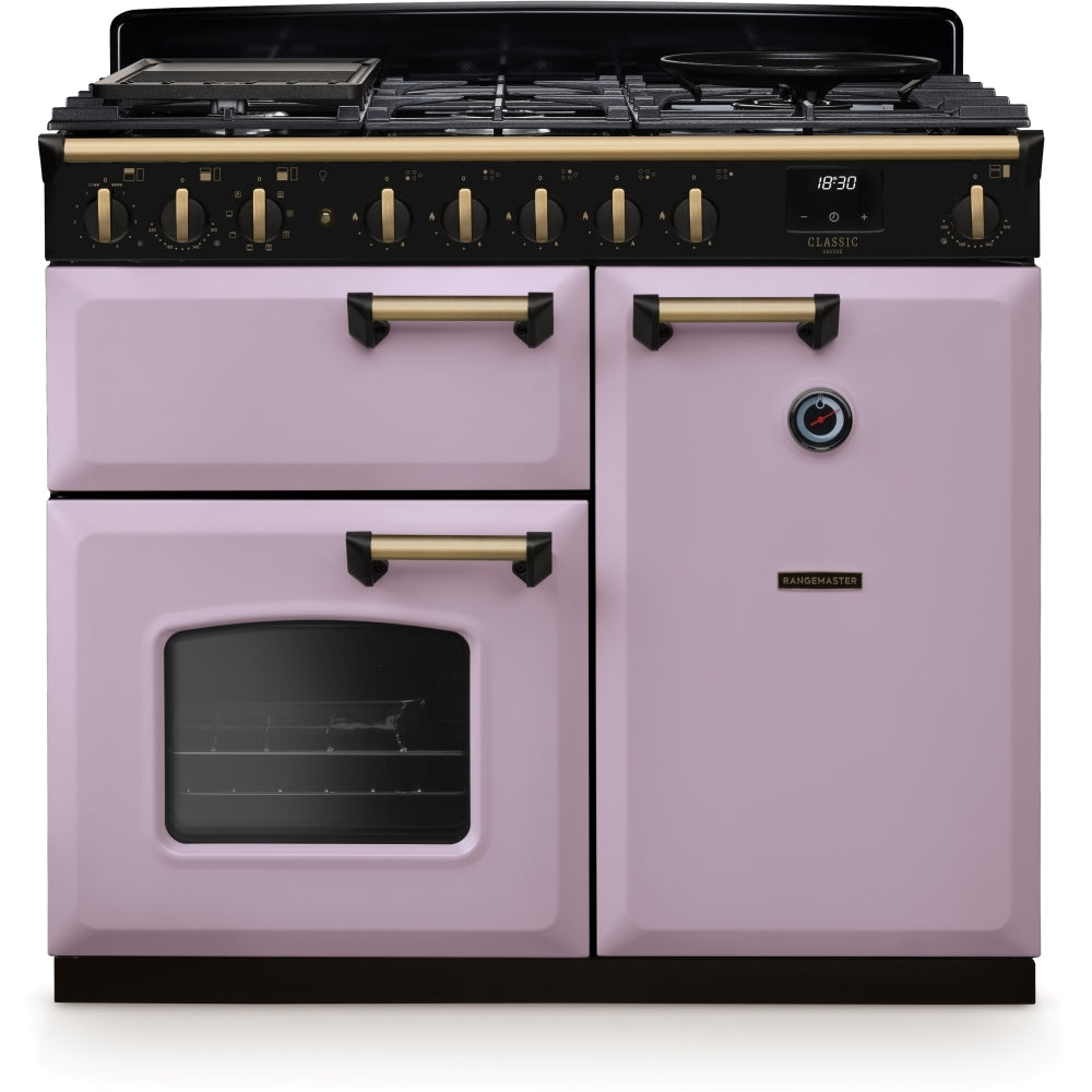 Rangemaster Classic Deluxe 100 Dual Fuel CLDL100DFPHTH/AB1 100cm wide Dual Fuel Range Cooker with Gas Hob - Heather / Chrome