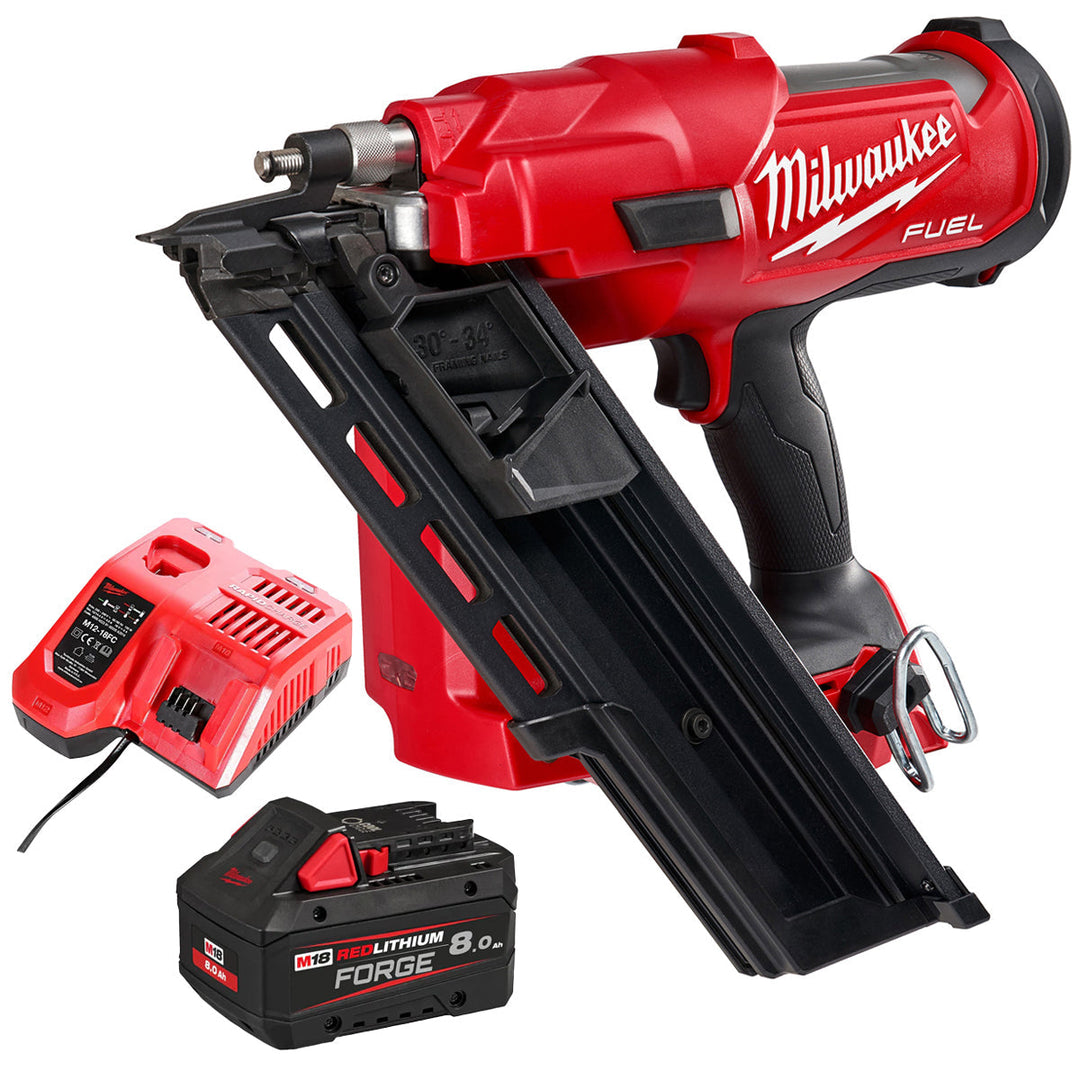 Milwaukee M18FFN-0 18V Fuel Brushless First Fix Framing Nailer with 1 x 8.0Ah Battery &amp; Charger
