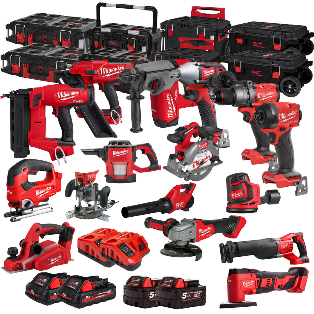 Milwaukee 18V 16 Piece Power Tool Kit with 4 x Batteries T4TKITM - 18480