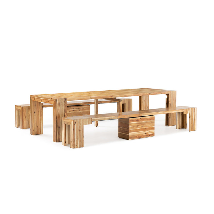 Transformer Extending Dining Table in Australian Acacia with 2 Benches