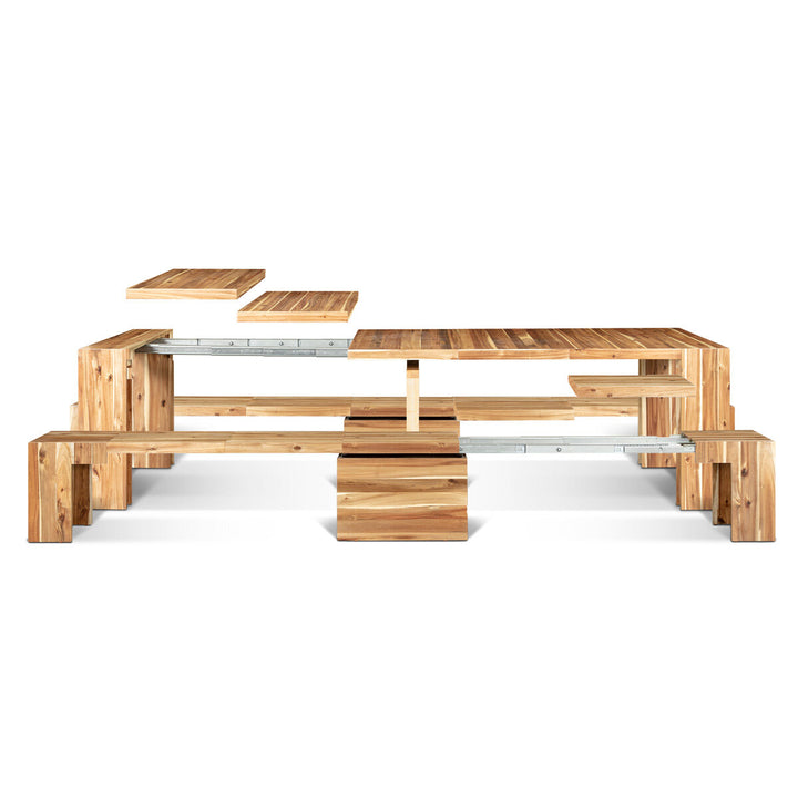 Transformer Extending Dining Table in Australian Acacia with 2 Benches