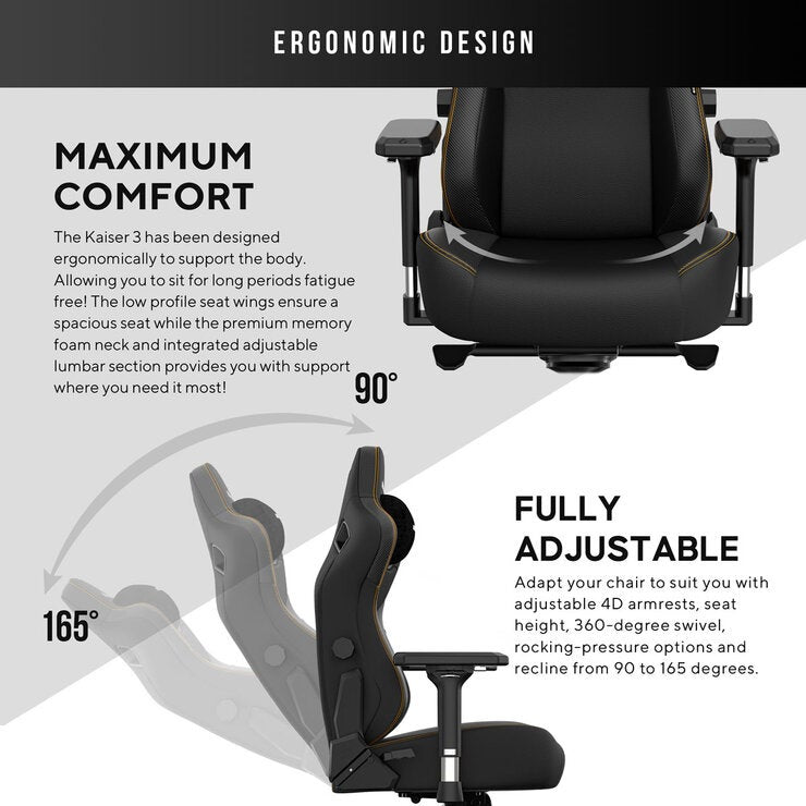 anda seaT Kaiser Series 3 Large Gaming Chair, Black