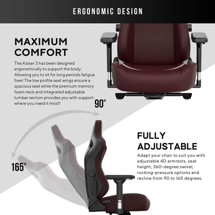 Anda seaT Kaiser Series 3 Large Gaming Chair, Maroon