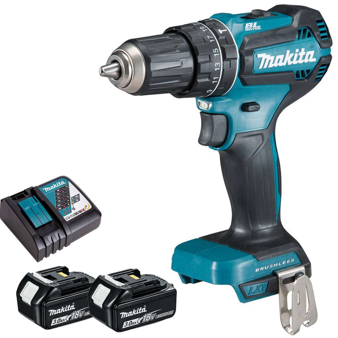 Makita DHP485Z 18V Brushless 2-Speed Combi Drill with 2 x 3.0Ah Battery &amp; Charger