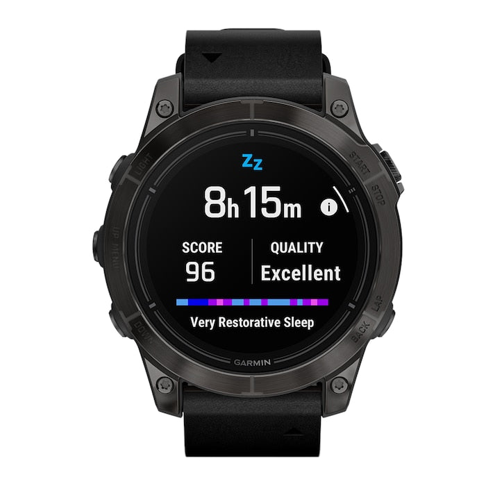 epix™ Pro (Gen 2) – Sapphire Edition 47mm Carbon Grey DLC Titanium with Black Leather Band Smart Watch