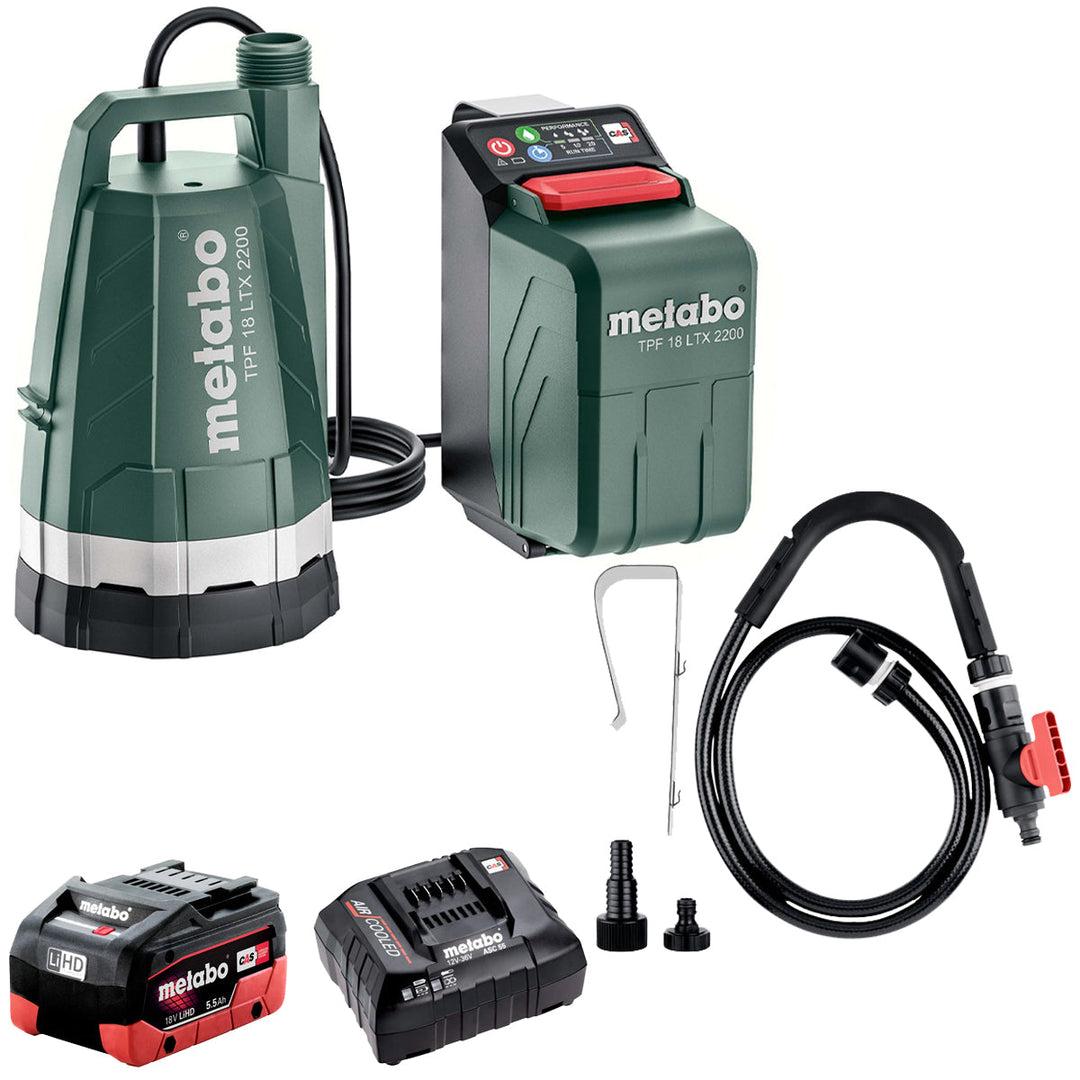 Metabo TPF 18 LTX 2200 18V Submersible & Rain Barrel Pump with 1 x 5.5Ah Battery & Charger