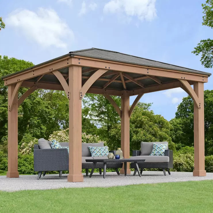 Yardistry 10 x 12ft (3 x 3.7m) Wooden Gazebo with Peaked Aluminium Solid Roof