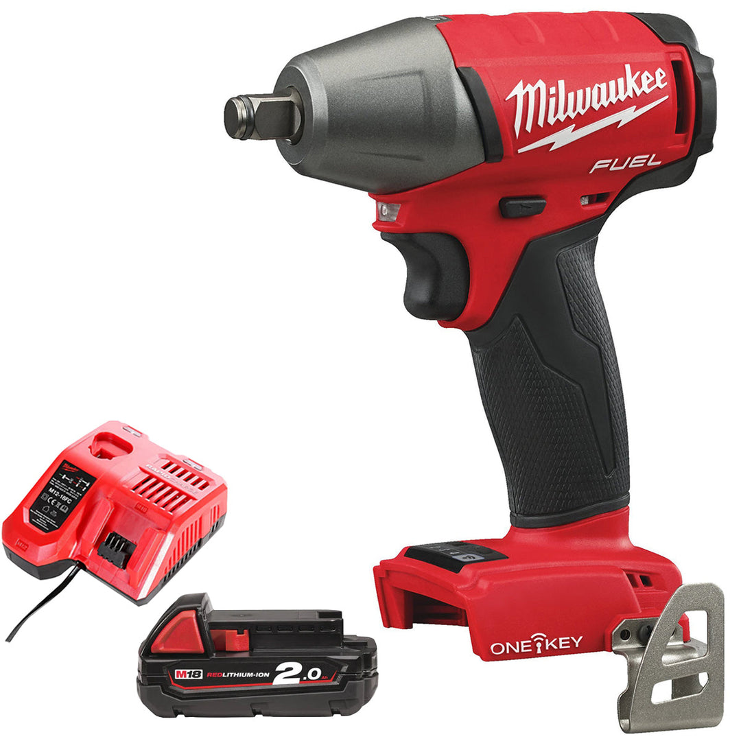 Milwaukee M18ONEIWF12-0 18V FUEL ONE-KEY Brushless 1/2” Impact Wrench with 1 x 2.0Ah Battery &amp; Charger