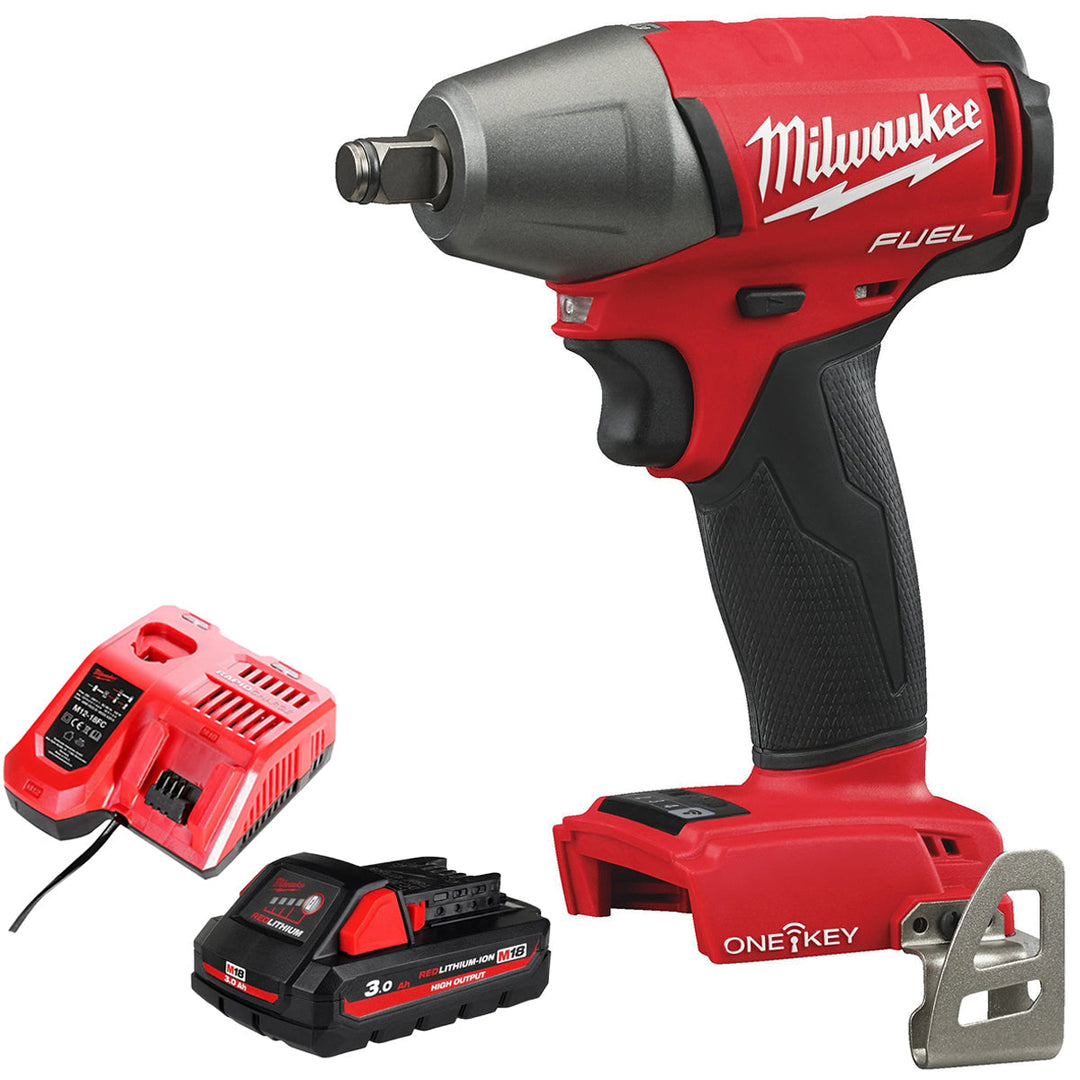 Milwaukee M18ONEIWF12-0 18V FUEL ONE-KEY Brushless 1/2” Impact Wrench with 1 x 3.0Ah Battery & Charger