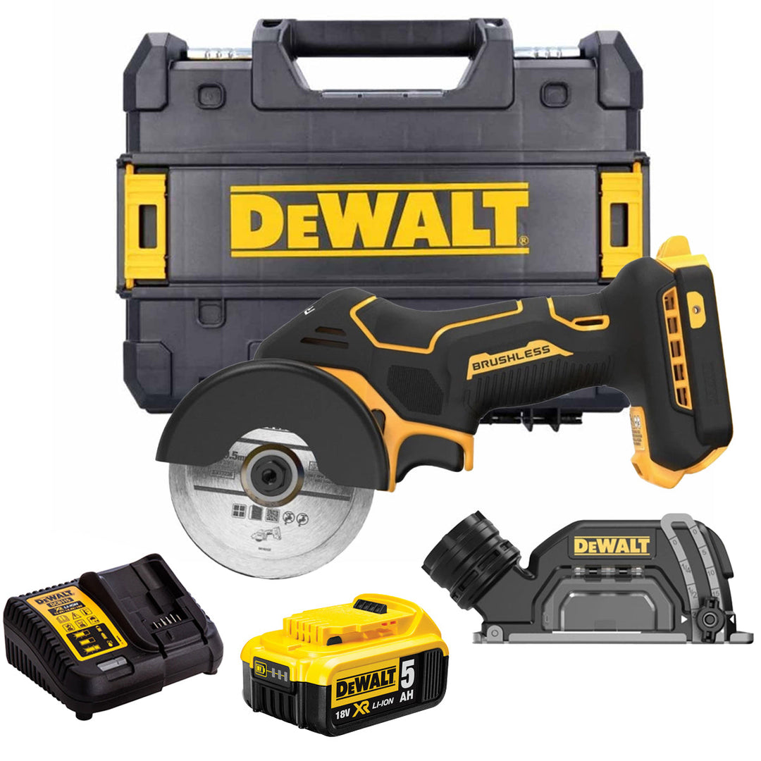 Dewalt DCS438NT 18V XR Brushless 76mm Cut Off Saw with 1 x 5.0Ah Battery Charger & Case