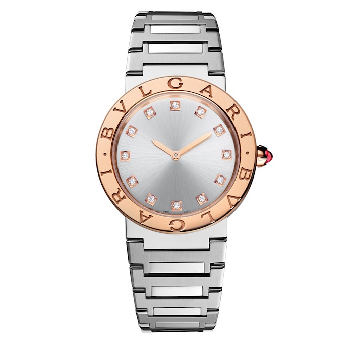 Bvlgari Bvlgari 33mm Grey Diamond Dot Dial Ladies Watch - Stainless Steel and 18k Rose Gold 