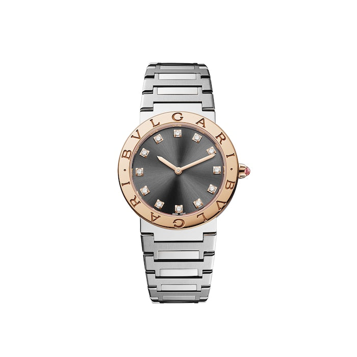 Stainless Steel and 18k Rose Gold Bvlgari Bvlgari 33mm Black Dial Ladies Watch