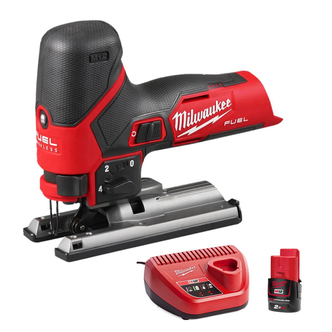 Milwaukee M12FJS-0 12V Fuel Brushless Bodygrip Jigsaw with 1 x 2.0Ah Battery &amp; Charger