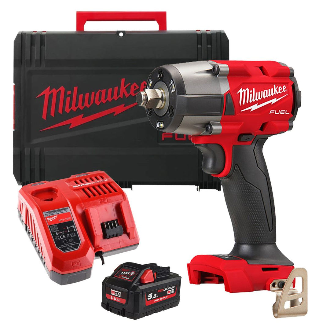 Milwaukee M18FMTIW2F12-0X 18V Brushless 1/2" Impact Wrench with 1 x 5.5Ah Battery Charger &amp; Case