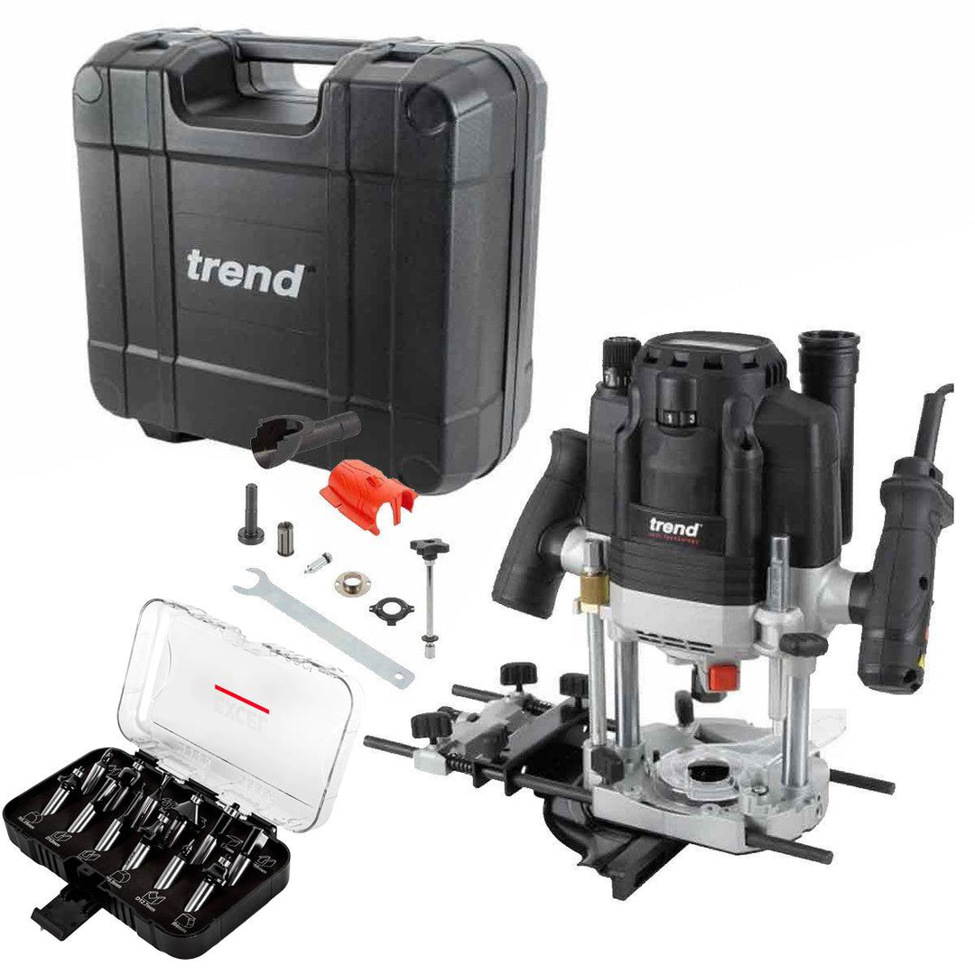 Trend T8EK 1/2in Dual Mode Plunge Router 240V with 12 Piece Cutter Set & Case