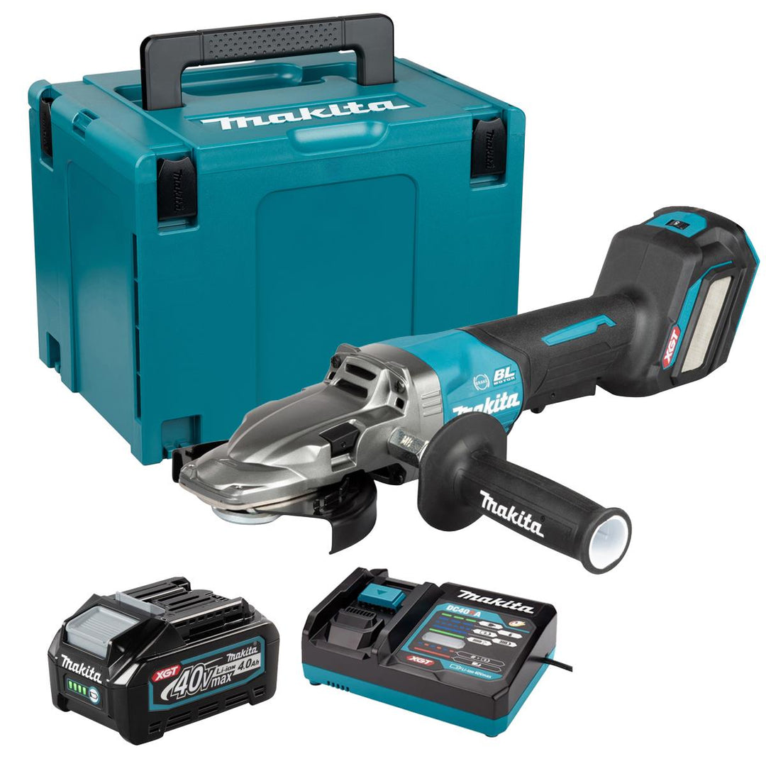 Makita GA056GZ01 40V Max XGT Brushless Angle Grinder with 1 x 4.0Ah Battery Charger & Case