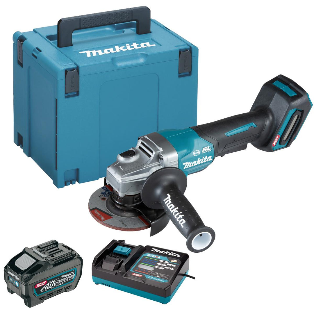 Makita GA012GZ01 40V Max XGT Brushless Angle Grinder with 1 x 5.0Ah Battery Charger & Case