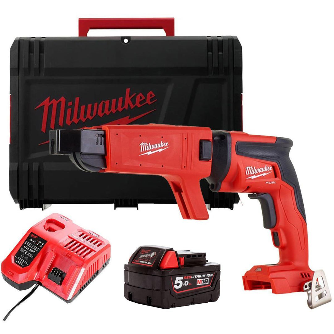 Milwaukee M18FSGC-0X 18V Fuel Brushless Drywall Screwgun with 1 x 5.0Ah Battery Charger & Case