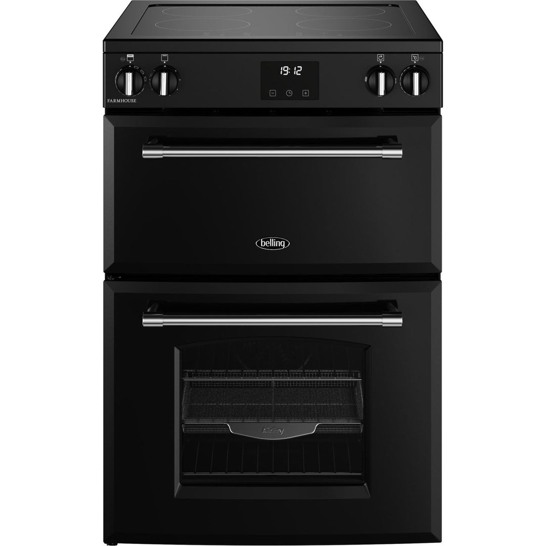 Belling 60cm wide Double Oven Farmhouse 60Ei TCH Mini Range Electric Cooker with Induction Hob - Black[444411815_BK]