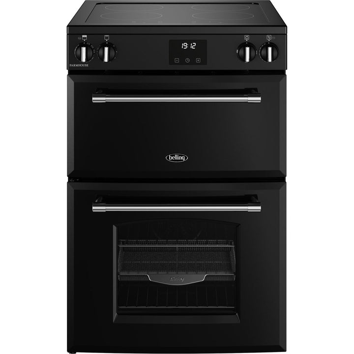 Belling 60cm wide Double Oven Farmhouse 60Ei TCH Mini Range Electric Cooker with Induction Hob - Black[444411815_BK]