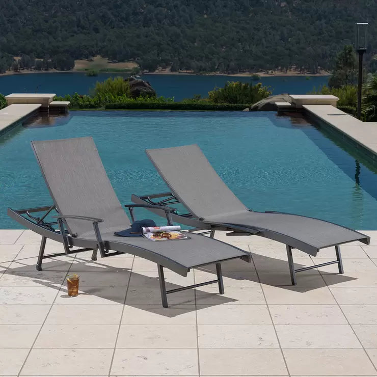 SunVilla Sling Wave Sun Lounger with Folding Arms - Set of 2