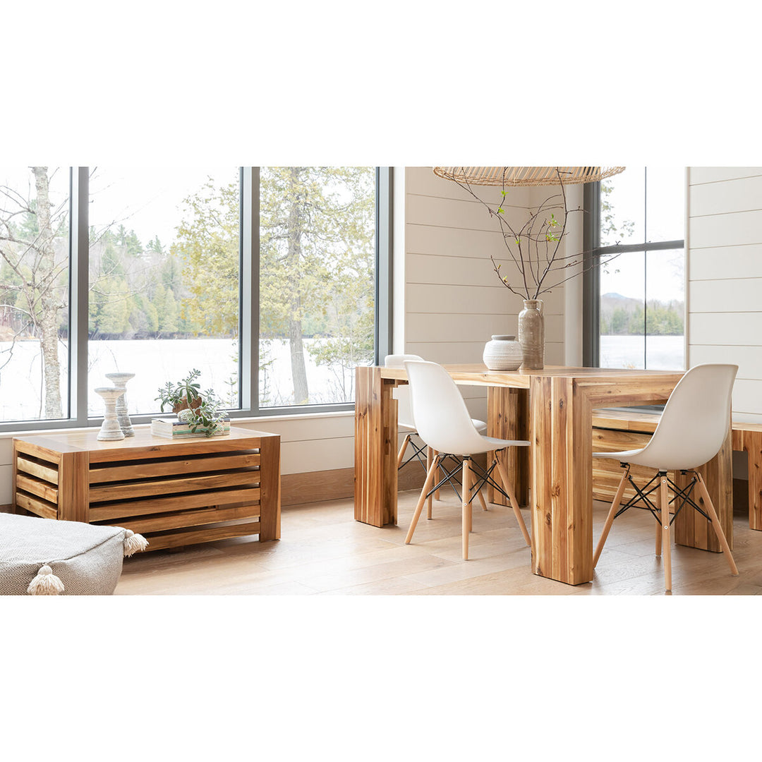 Transformer Extending Dining Table in Australian Acacia with One Bench and Coffee Table