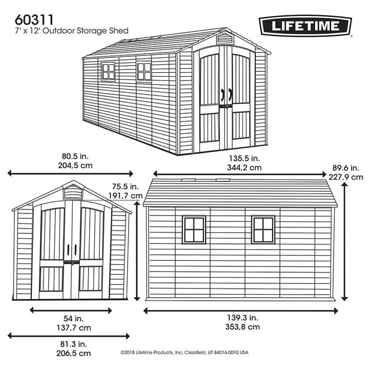 Lifetime 7ft x 12ft (2.14 x 3.57m) Wood Look Storage Shed - Model 60311U