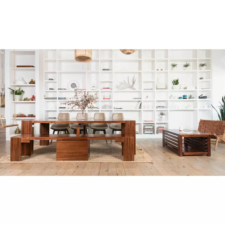 Transformer Extending Dining Table in American Mahogany with One Bench and Coffee Table