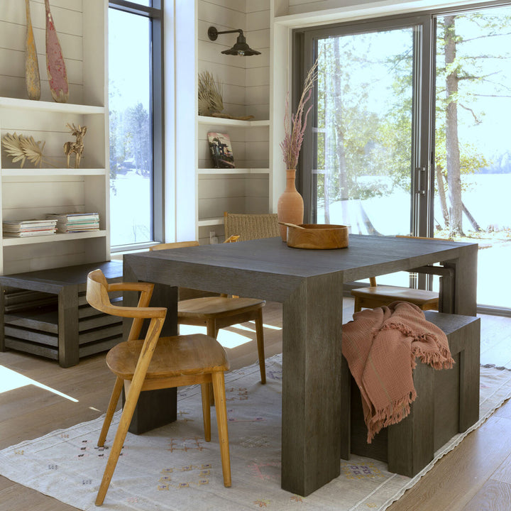 Transformer Extending Dining Table in Siberian Birch with One Bench and Coffee Table