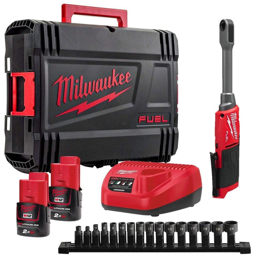 Milwaukee M12FPTR-202X 12V FUEL Brushless Pass Through Ratchet with 2 x 2.0Ah Batteries, Charger &amp; Case 4933499412